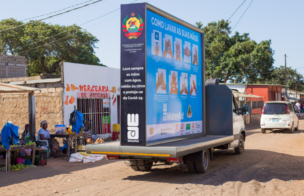 WaterAid Mozambique: Mobile billboard with hand washing instructions.