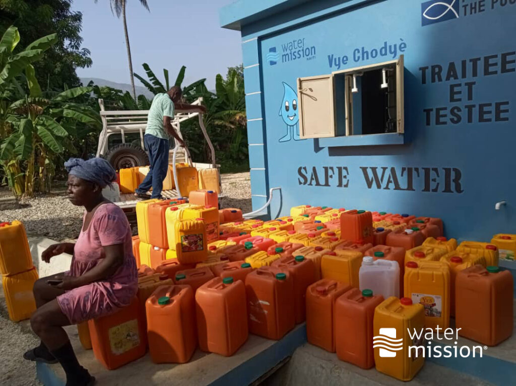 Safe water tap station in Haiti.