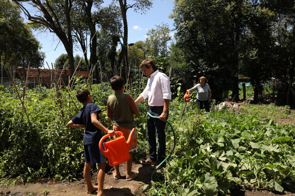 Harvested rainwater is used to water gardens in the communities.