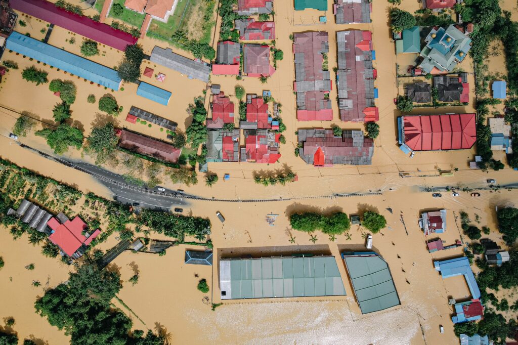 Flooded uban area seen from the air